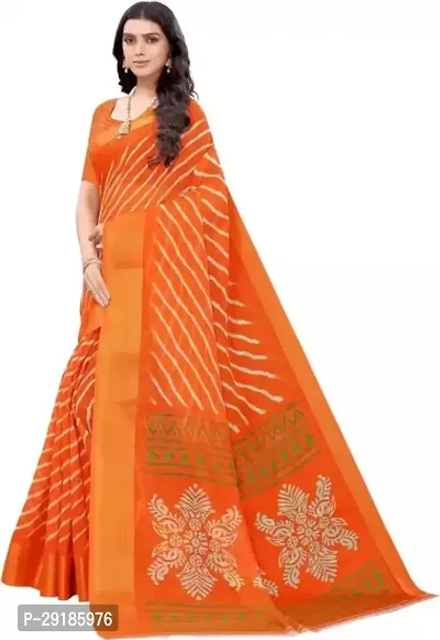 Stylish Orange Cotton Silk Saree With Blouse Piece For Women-thumb2