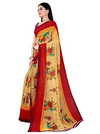 SAADHVI Women's Beige and Red Georgette Floral Printed Saree With Unstitched Blouse(FL-Georgette88) | Free Size-thumb1