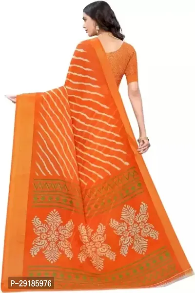 Stylish Orange Cotton Silk Saree With Blouse Piece For Women-thumb4