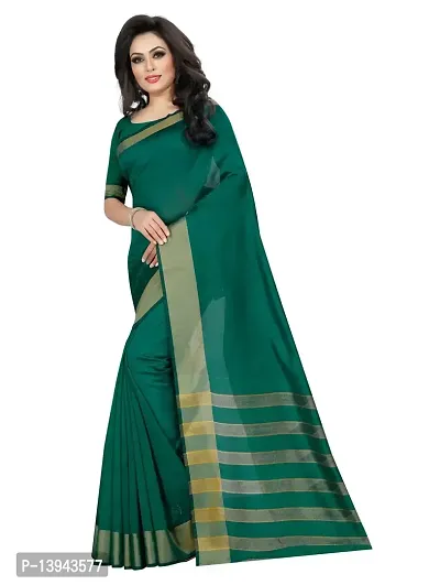 SAADHVI Women's Green Cotton Silk Striped Print Saree(FL-IF-MonicapalluRama,Free Size) | Free Size