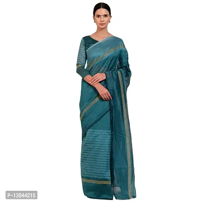 SAADHVI Women's Rama Cotton Silk Striped Work Saree(FL-IF-RustomRama-GO, Free Size) | Free Size-thumb0