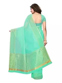 Elegant Turquoise Cotton Silk Saree with Blouse piece For Women-thumb2