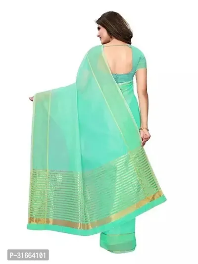 Elegant Turquoise Cotton Silk Saree with Blouse piece For Women-thumb3