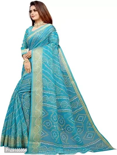 Stylish Blue Cotton Silk Saree With Blouse Piece For Women-thumb2