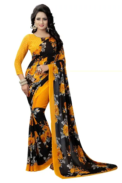 Georgette Floral Printed Sarees With Blouse Piece