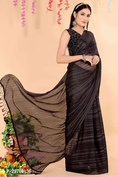 Elegant Black Chiffon Saree with Blouse piece For Women-thumb4