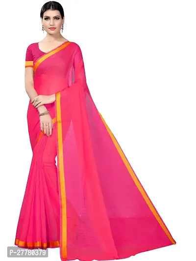 Stylish Pink Cotton Silk Saree with Blouse piece For Women