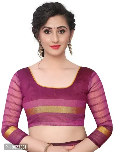 Women Stylish Cotton Silk Striped Saree with Blouse piece-thumb3