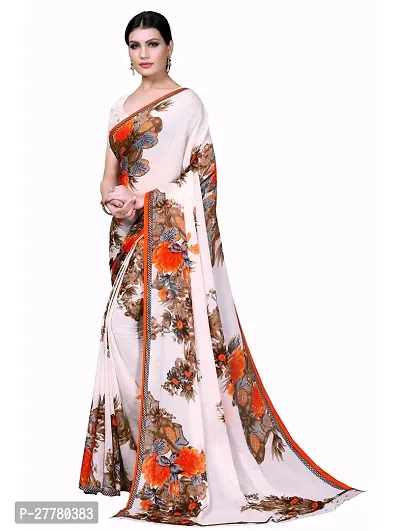 Stylish Georgette Orange Printed Saree With Blouse Piece For Women-thumb2