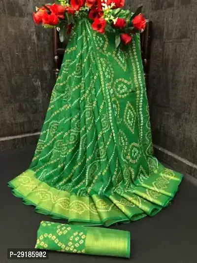 Stylish Green Cotton Silk Saree With Blouse Piece For Women