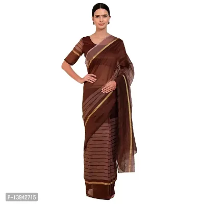 SAADHVI Women's Brown Cotton Silk Striped Work Saree(FL-IF-RustomCoffee-GO, Free Size) | Free Size