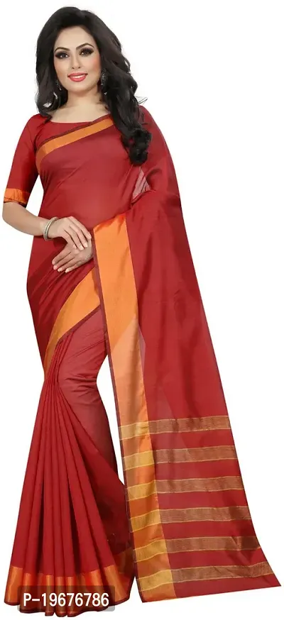 Women Stylish Cotton Silk Solid Saree with Blouse piece-thumb0