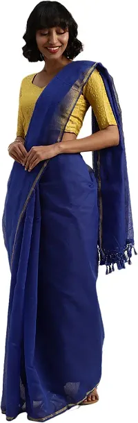 Women Stylish Cotton Silk Solid Saree with Blouse piece-thumb2