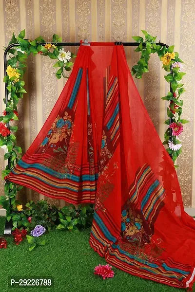 Beautiful Red Georgette Printed Saree With Blouse Piece For Women