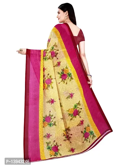 SAADHVI Women's Beige and Pink Georgette Floral Printed Saree With Unstitched Blouse(FL-Georgette89) | Free Size-thumb3