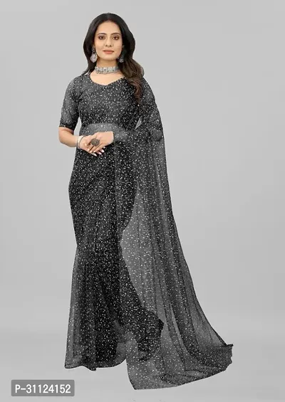 Beautiful Net Black Woven Design  Saree with Blouse piece For Women-thumb0