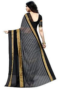 Stylish Black Cotton Silk  Printed Saree With Blouse Piece For Women-thumb1