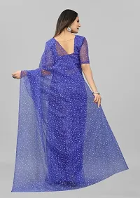 Stylish Blue Net Solid Saree with Blouse piece For Women-thumb2