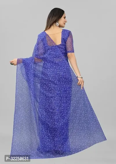 Stylish Blue Net Solid Saree with Blouse piece For Women-thumb3