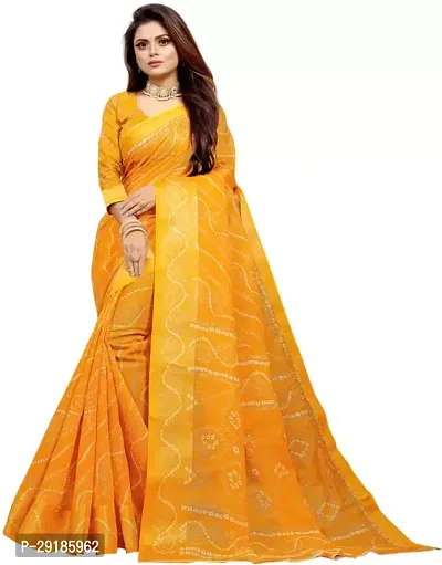 Stylish Yellow Cotton Silk Saree With Blouse Piece For Women