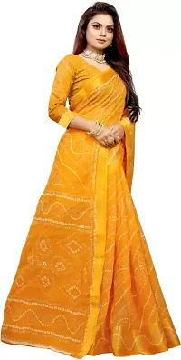 Stylish Yellow Cotton Silk Saree With Blouse Piece For Women-thumb2