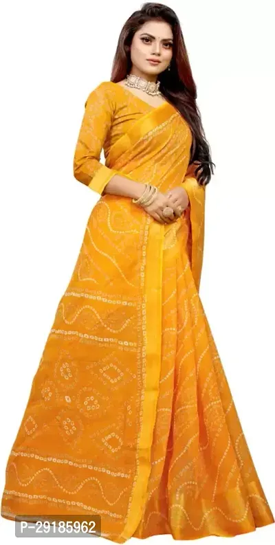 Stylish Yellow Cotton Silk Saree With Blouse Piece For Women-thumb3