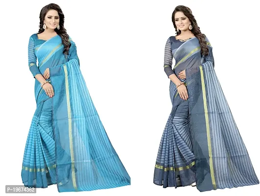 Women Stylish Cotton Silk Striped Saree with Blouse piece