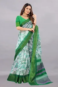 Stylish Green Cotton Silk Saree With Blouse Piece For Women-thumb1