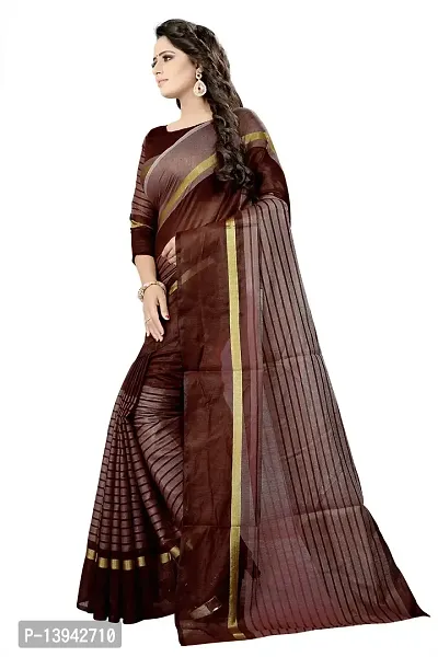 SAADHVI Women's Brown Cotton Silk Striped Saree With Blouse(FL-IF-Rustom Coffee) | Free Size-thumb3