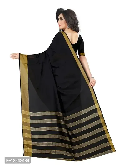 SAADHVI Women's Black Cotton Silk Striped Print Saree(FL-IF-MonicapalluBlack,Free Size) | Free Size-thumb4