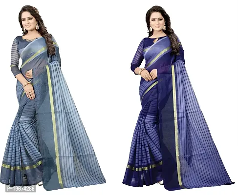 Women Stylish Cotton Silk Striped Saree with Blouse piece