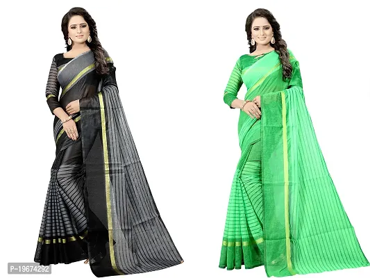 Women Stylish Cotton Silk Striped Saree with Blouse piece