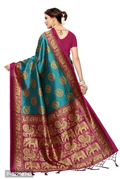 Stylish Turquoise Cotton Silk Printed Saree with Blouse piece For Women-thumb4