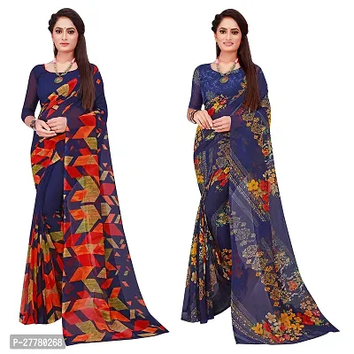 Stylish Georgette Multicoloured Printed Saree With Blouse Piece For Women Pack Of 2