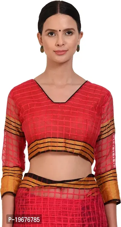 Women Stylish Cotton Silk Checked Saree with Blouse piece-thumb4