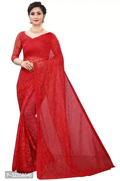 Stylish Red Cotton Silk Solid Saree with Blouse piece For Women