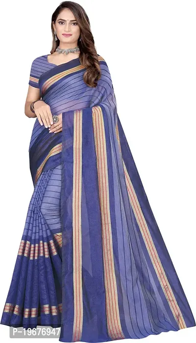 Women Stylish Cotton Silk Striped Saree with Blouse piece