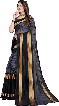 Women Stylish Cotton Silk Striped Saree with Blouse piece-thumb1