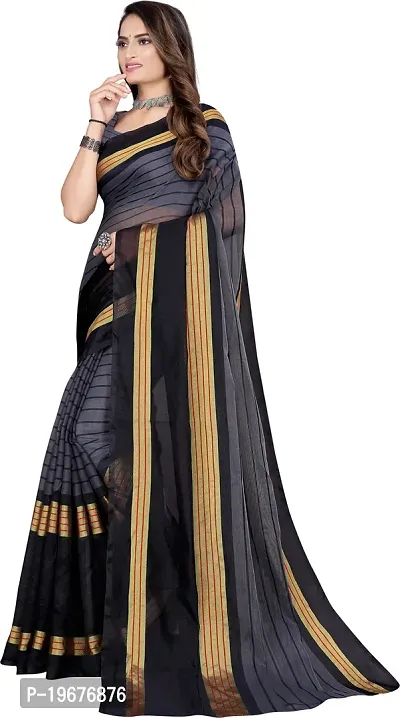 Women Stylish Cotton Silk Striped Saree with Blouse piece-thumb2