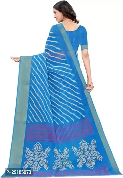 Stylish Blue Cotton Silk Saree With Blouse Piece For Women-thumb4