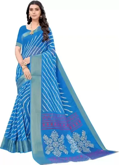 Art Silk Leheriya Printed Zari Border Sarees With Blouse Piece