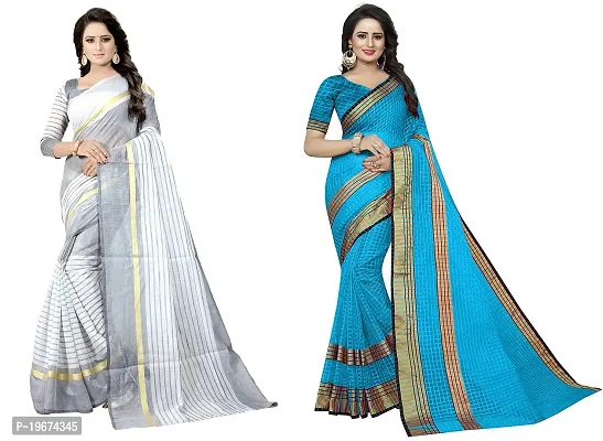 Women Stylish Cotton Silk Striped Saree with Blouse piece