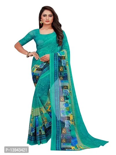 SAADHVI Women's Green Georgette Graphic Print Printed Saree With Unstithed Blouse(FL-Georgette07, Free Size) | Free Size-thumb0