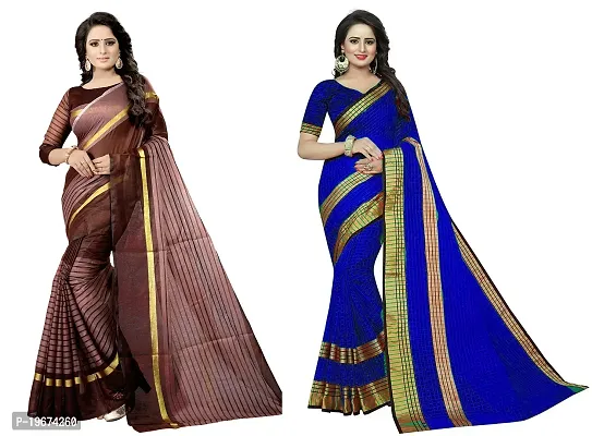 Women Stylish Cotton Silk Striped Saree with Blouse piece