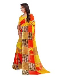 SAADHVI Women's Multicolor and Yellow Georgette Block Print Printed Saree With Unstithed Blouse(FL-Georgette09, Free Size) | Free Size-thumb2