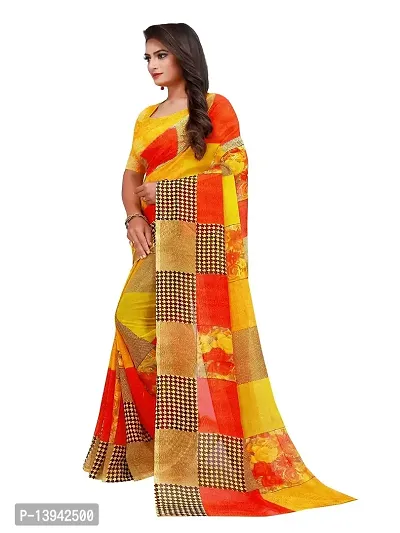 SAADHVI Women's Multicolor and Yellow Georgette Block Print Printed Saree With Unstithed Blouse(FL-Georgette09, Free Size) | Free Size-thumb3