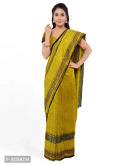 Stylish Yellow Cotton Silk Solid Saree with Blouse piece For Women