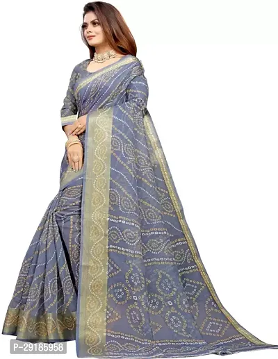 Stylish Grey Cotton Silk Saree With Blouse Piece For Women-thumb2