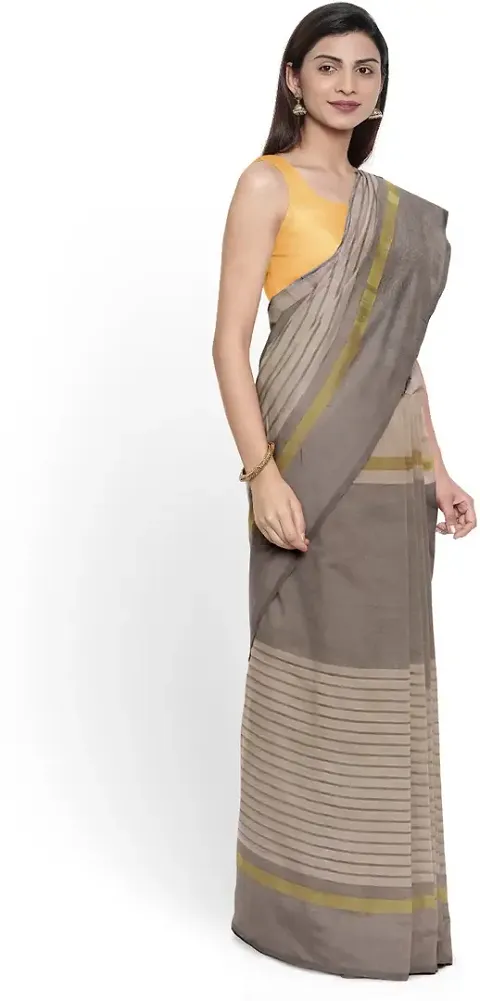 Stylish Fancy Silk Daily Wear Striped Saree With Blouse Piece For Women