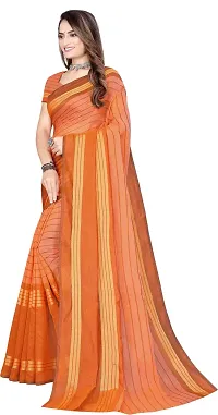 Women Stylish Cotton Silk Striped Saree with Blouse piece-thumb1